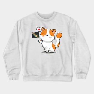 Cute Cat Holding Disability Pride Flag Crewneck Sweatshirt